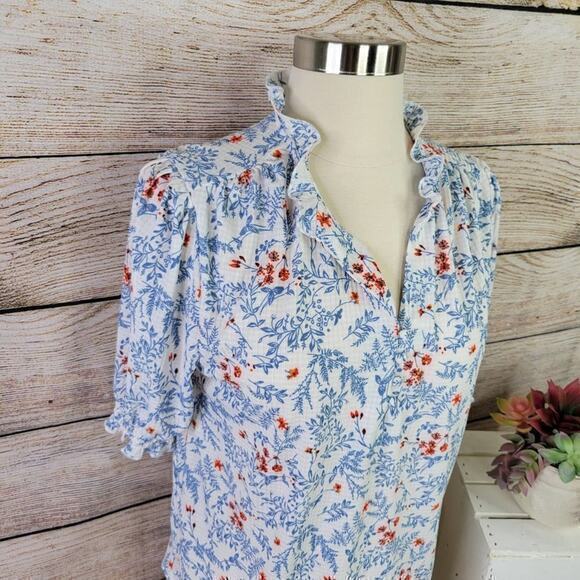 Melloday V-Neck Button Front Ruffle Sleeve Top Size Small - Picture 3 of 8